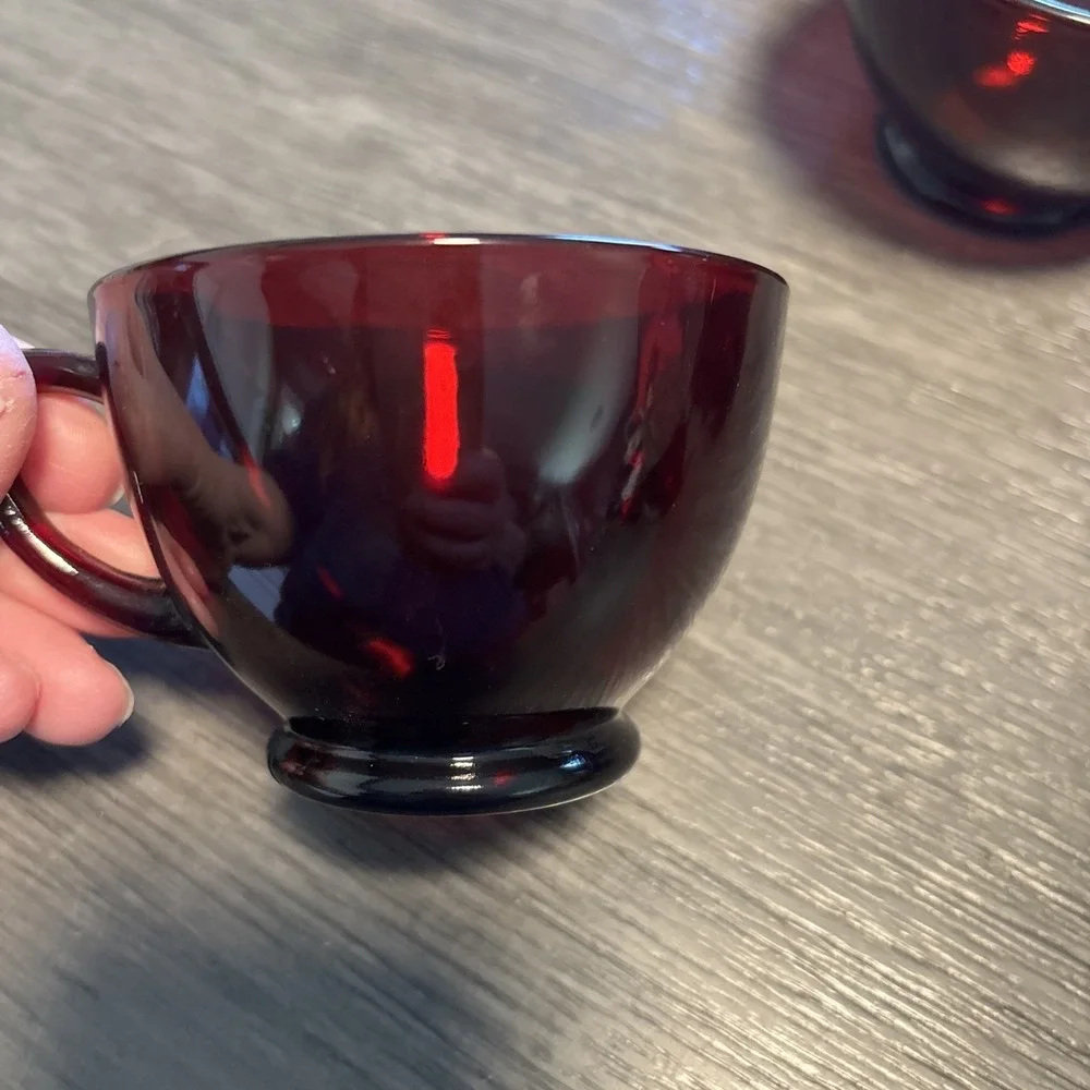 Anchor Hocking Royal Ruby Red‎ Glass Set of 9 Punch Bowl Cups Coffee Tea Mug